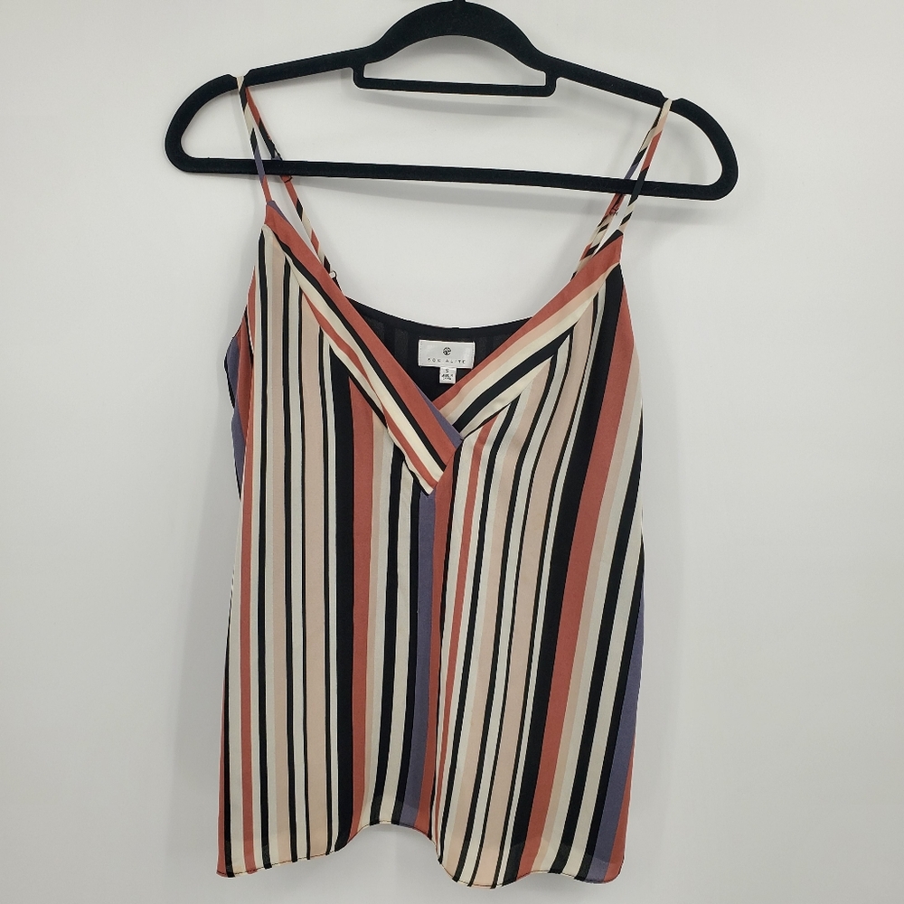 ♤♤ Socialite Striped Multicolor Camisole Top Size Small Cream Black Brown & Gray